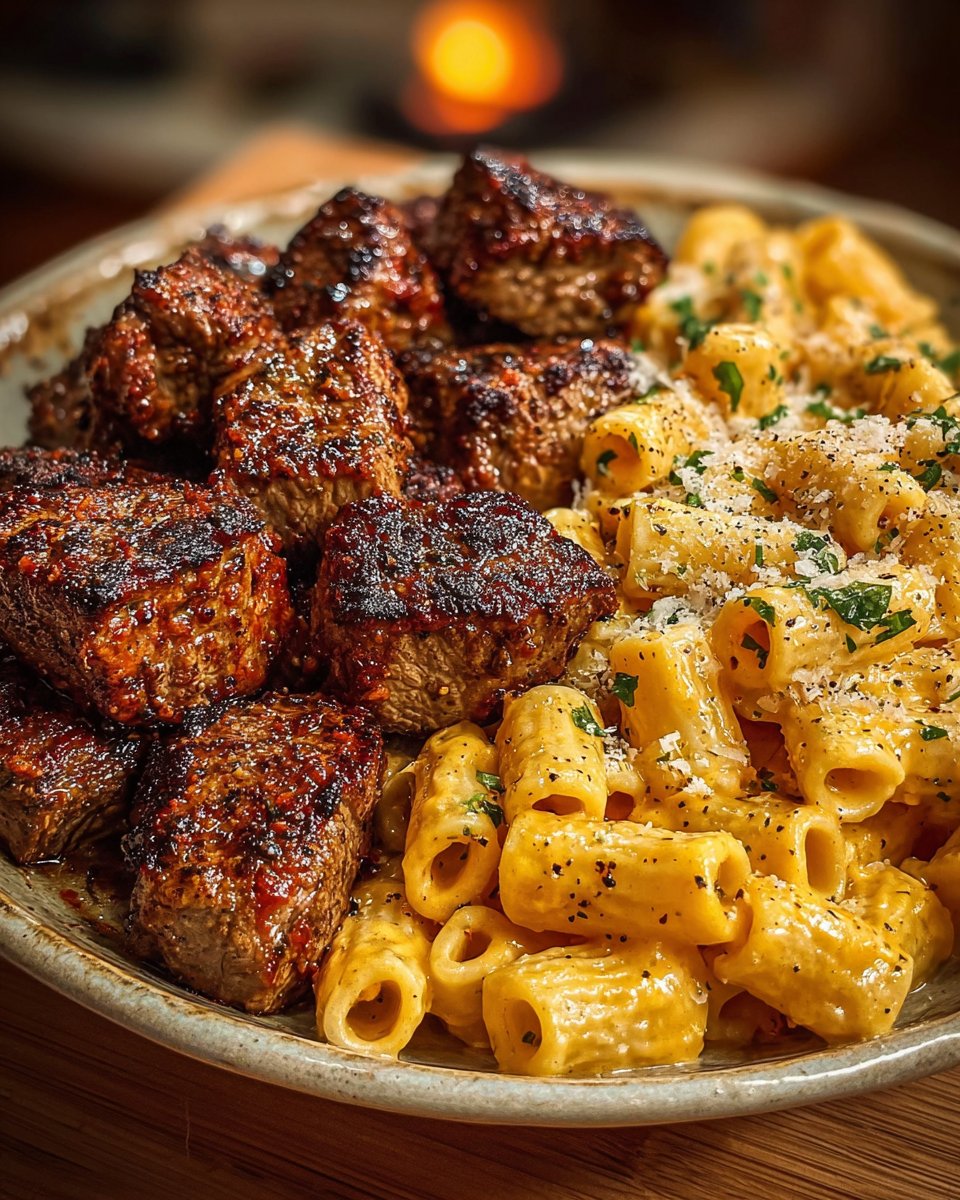 Cajun Steak Tips with Cheesy Rigatoni Cajun Steak Tips with Cheesy Rigatoni