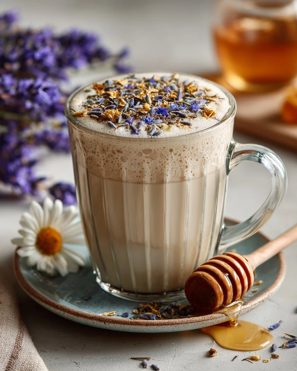 Calming Lavender and Chamomile Latte in a beautiful mug