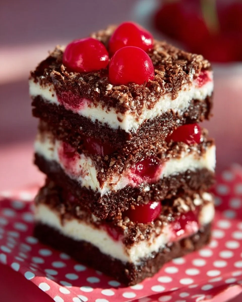 Slice of Cherry Brownie Dream Bars on a plate