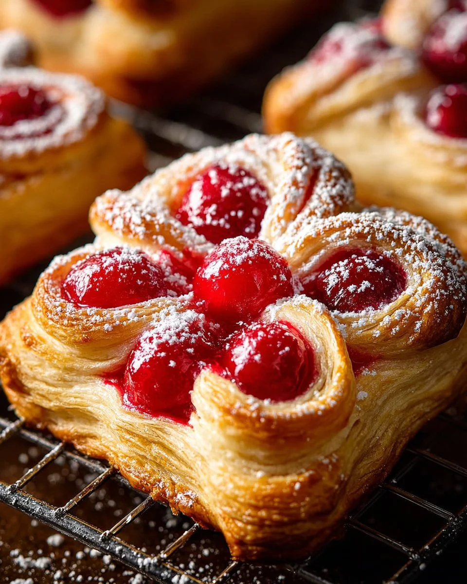 Delicious Cherry Cheese Danish pastry with sweet cherry filling and creamy cheese