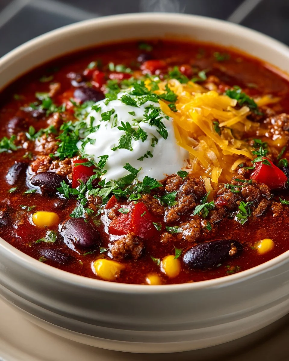 Bowl of delicious Crock Pot Taco Soup topped with avocado and cilantro.