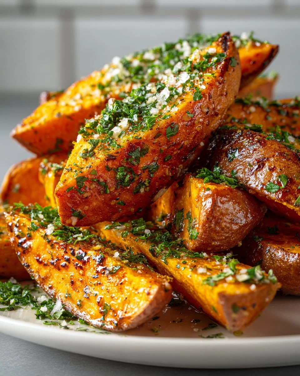 Garlic and Parmesan Sweet Potato Wedges
