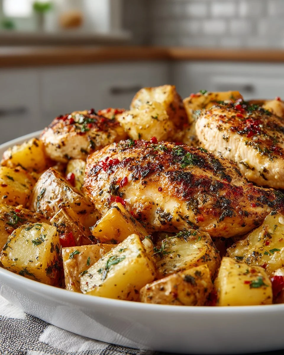 Garlic Parmesan Chicken and Potatoes Skillet