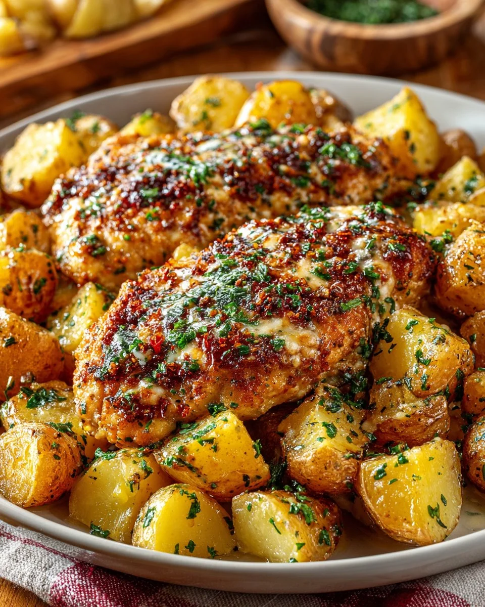 Garlic Parmesan Chicken and Potatoes Skillet