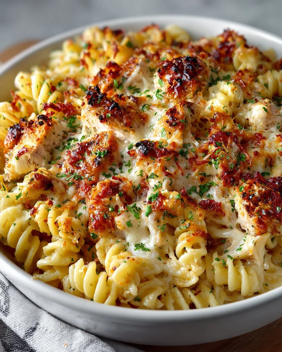Garlic Parmesan Chicken Pasta Bake