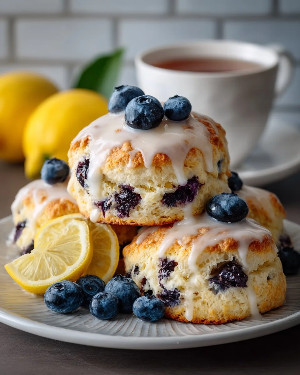 Delicious glazed blueberry lemon scones inspired by Starbucks recipe.