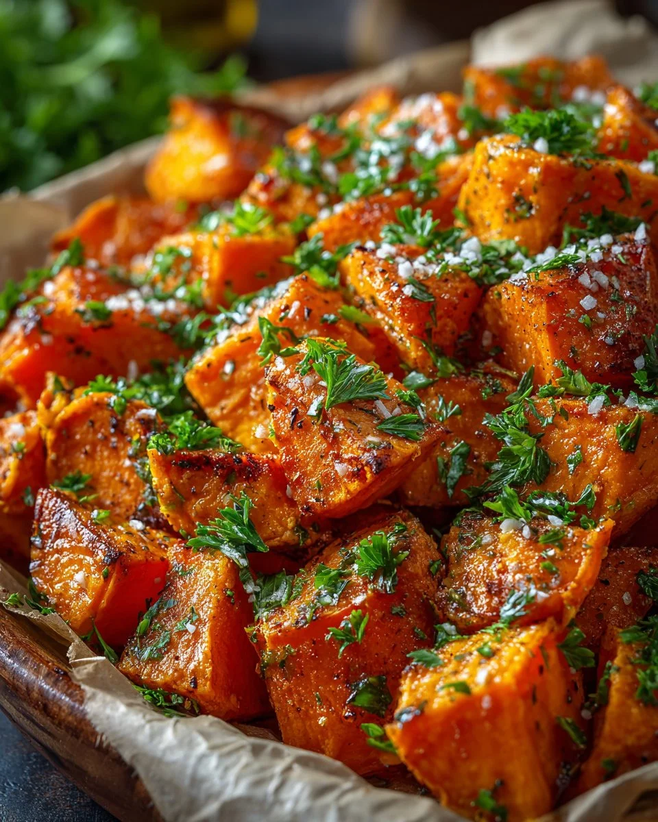 Roasted sweet potatoes with cinnamon and honey on a plate