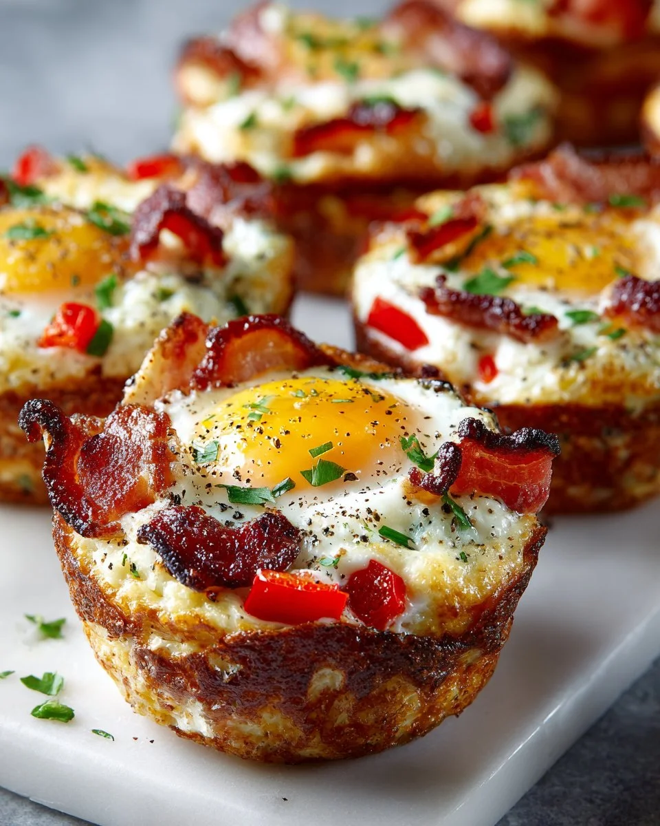 Savory bacon and egg muffin cups ready for a delicious breakfast or brunch.
