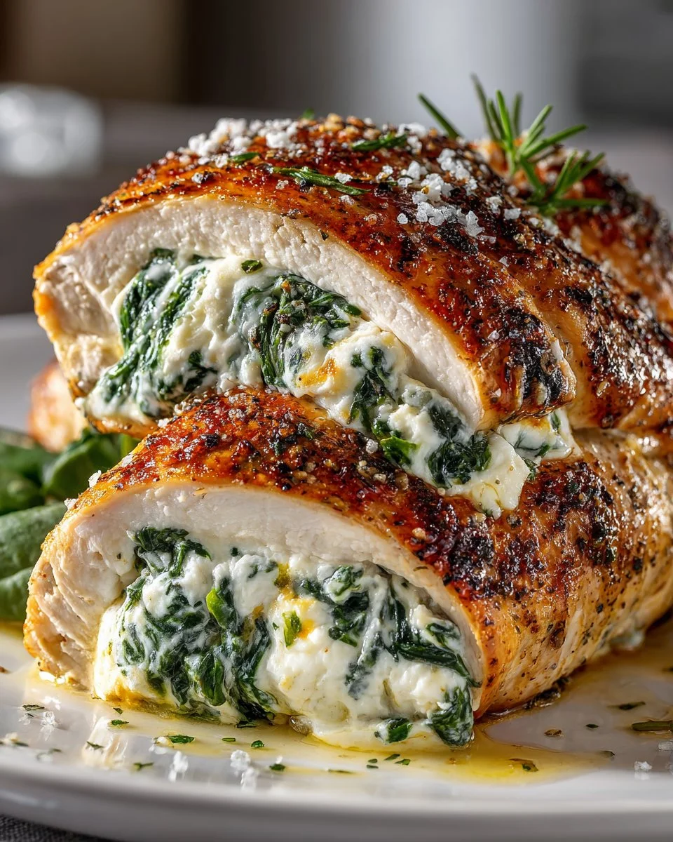 Stuffed chicken breast filled with spinach, ricotta, and mozzarella cheese