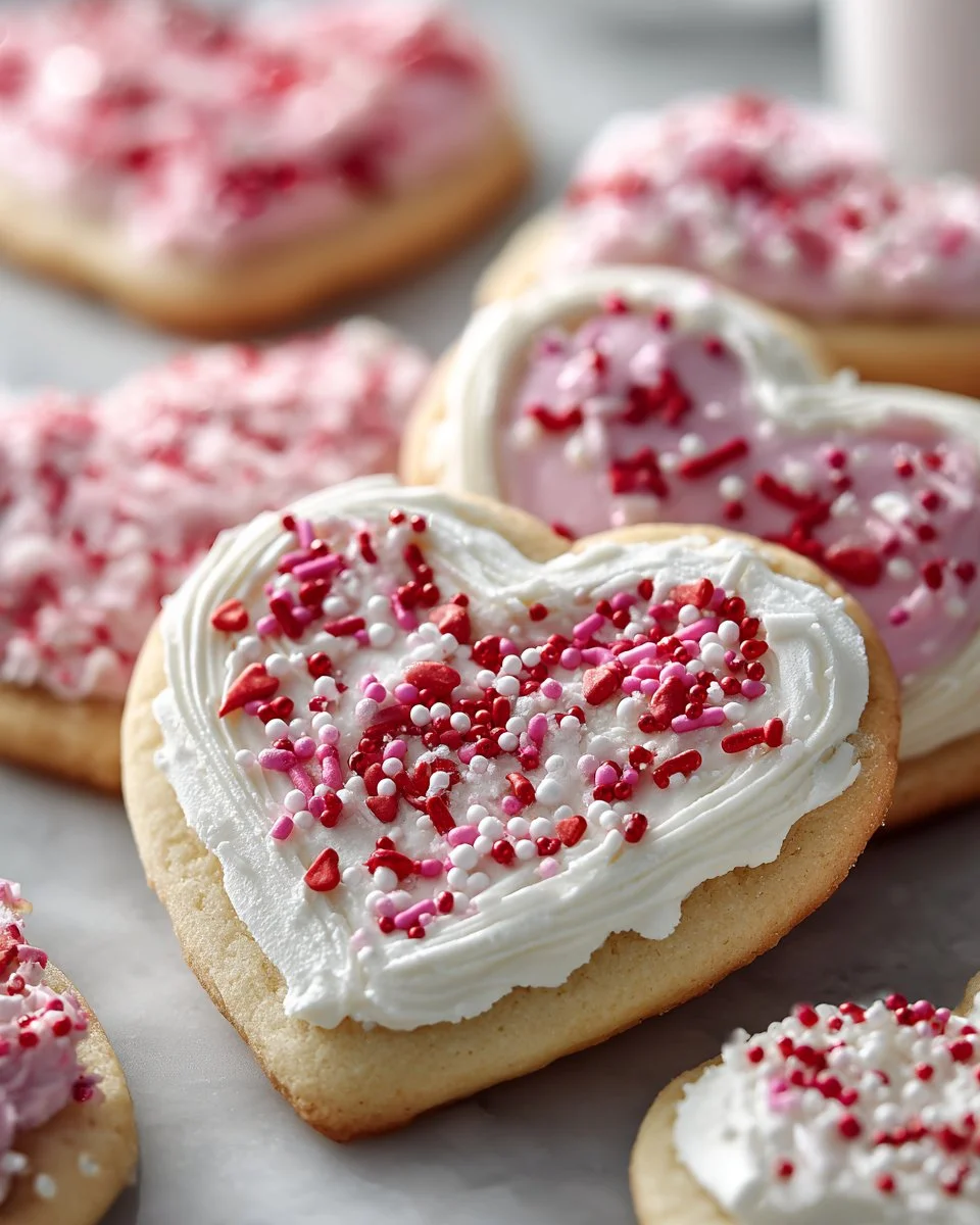 Valentine's Day sugar cookies decorated with hearts and love themes.