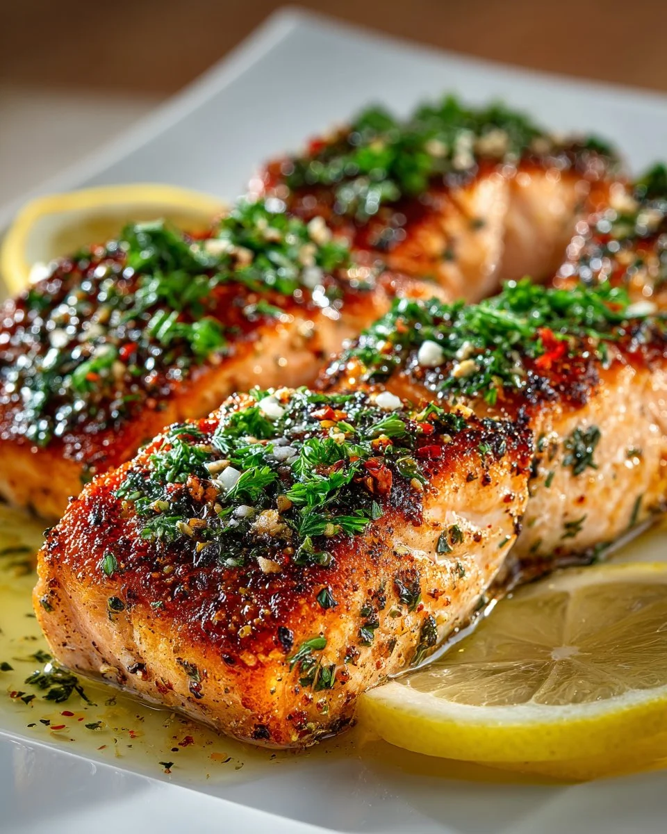 Crispy air fryer salmon fillets seasoned and ready to serve.