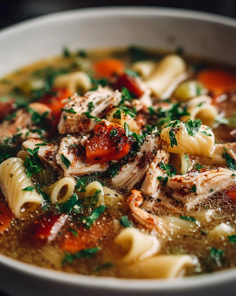 Bowl of authentic Italian Penicillin Soup filled with fresh herbs and vegetables