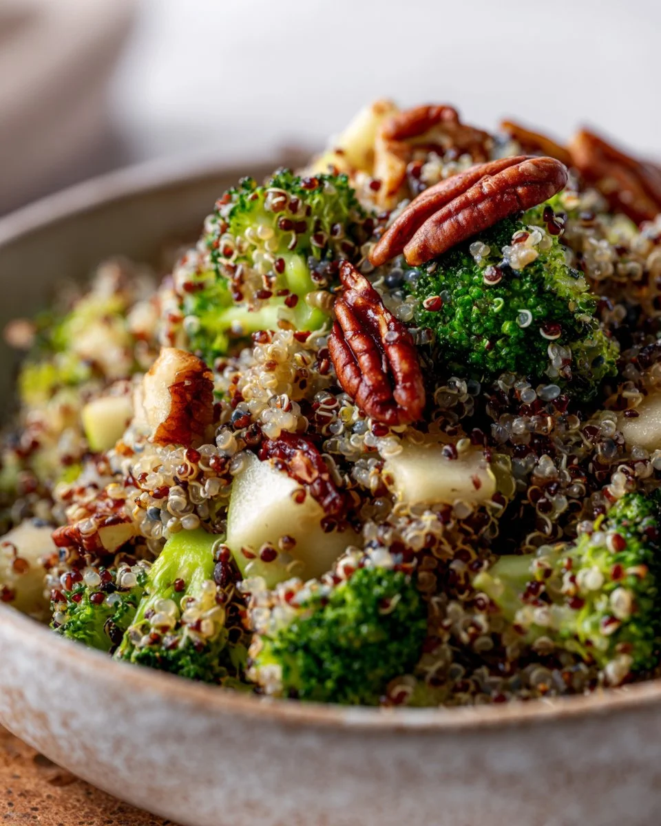 Colorful Broccoli Apple Quinoa Salad with fresh ingredients