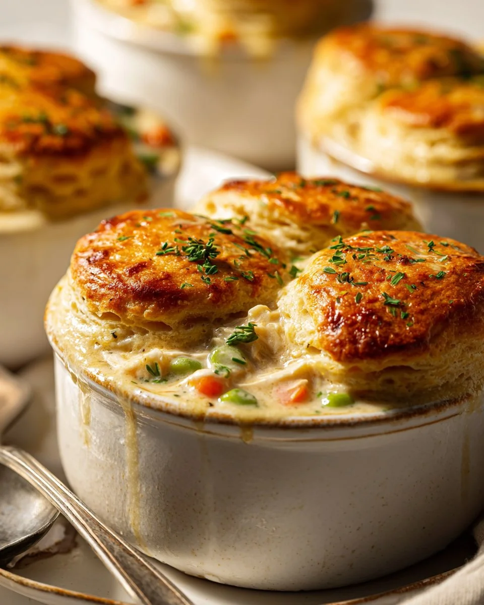 Delicious Cheddar Bay Biscuit Chicken Pot Pie served in a rustic bowl