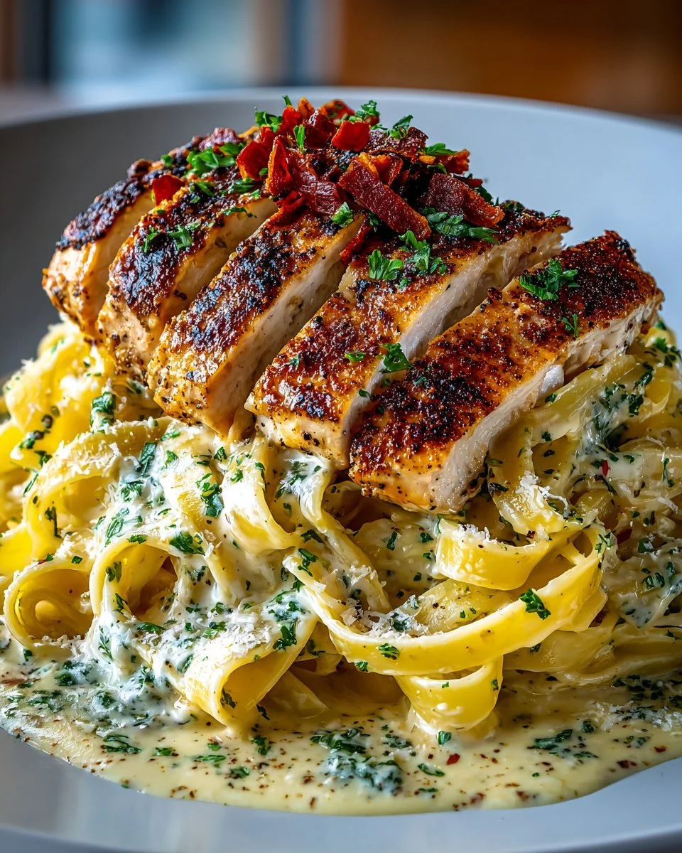 Creamy Cajun Chicken Alfredo Pasta served in a bowl
