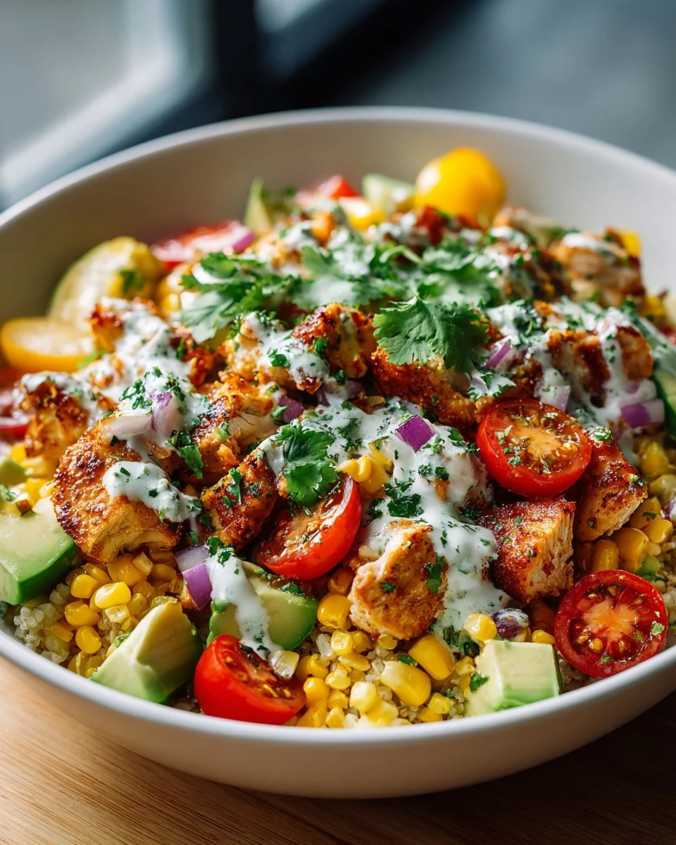 Easy Street Corn Chicken Bowl with fresh ingredients and vibrant colors