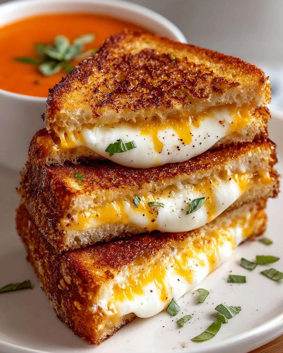 Delicious grilled cheese sandwich paired with warm tomato soup