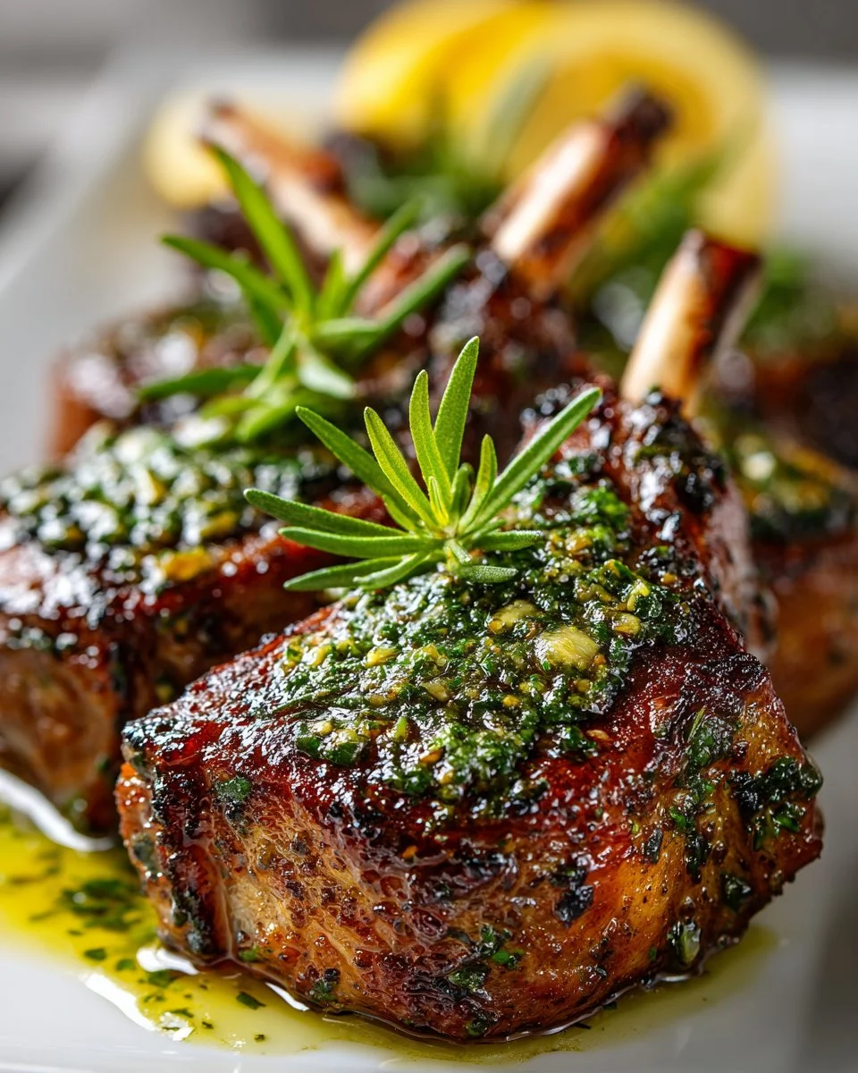 Herb roasted lamb chops served with garnish on a plate