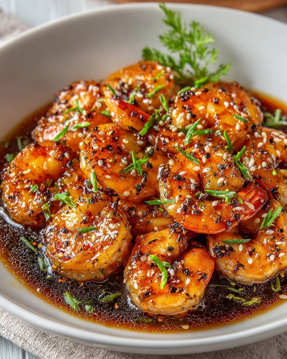 High-protein honey garlic shrimp served with vegetables on a plate