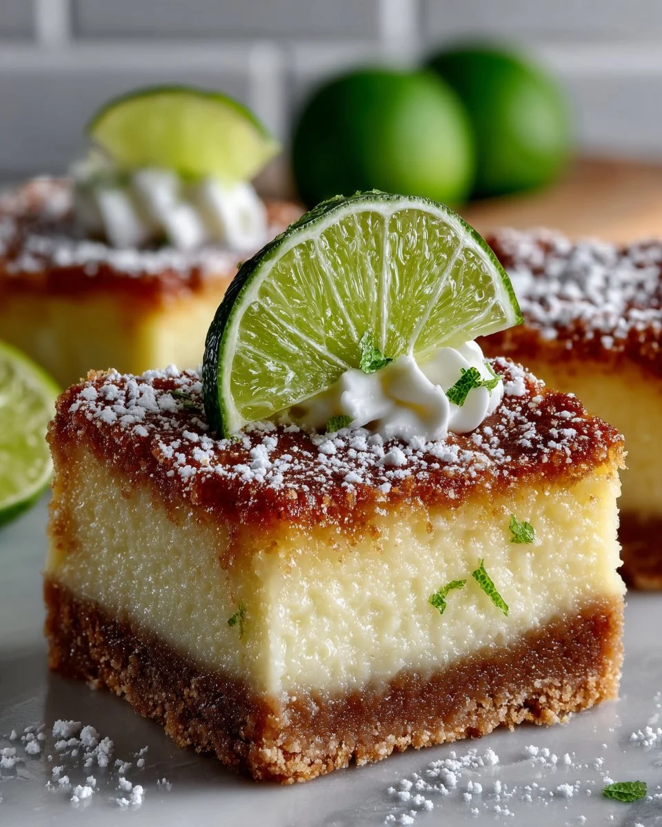 Delicious Key Lime Pie Bars with a zesty lime flavor and graham cracker crust.