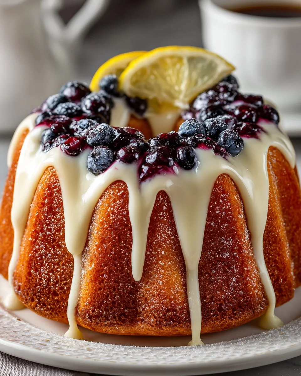 Lemon Blueberry Bundt Cake with fresh blueberries and lemon zest