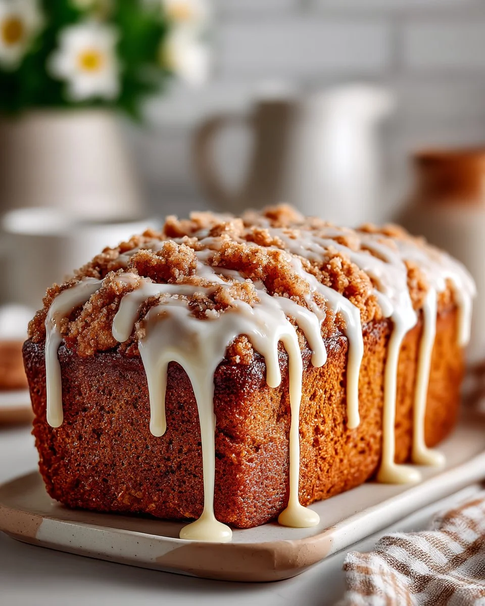 Maple pumpkin bread with streusel topping on a wooden table