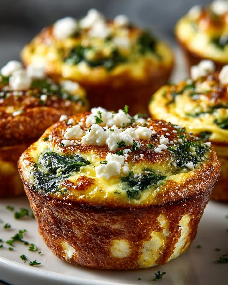 Delicious spinach feta egg muffins for meal prep served on a plate