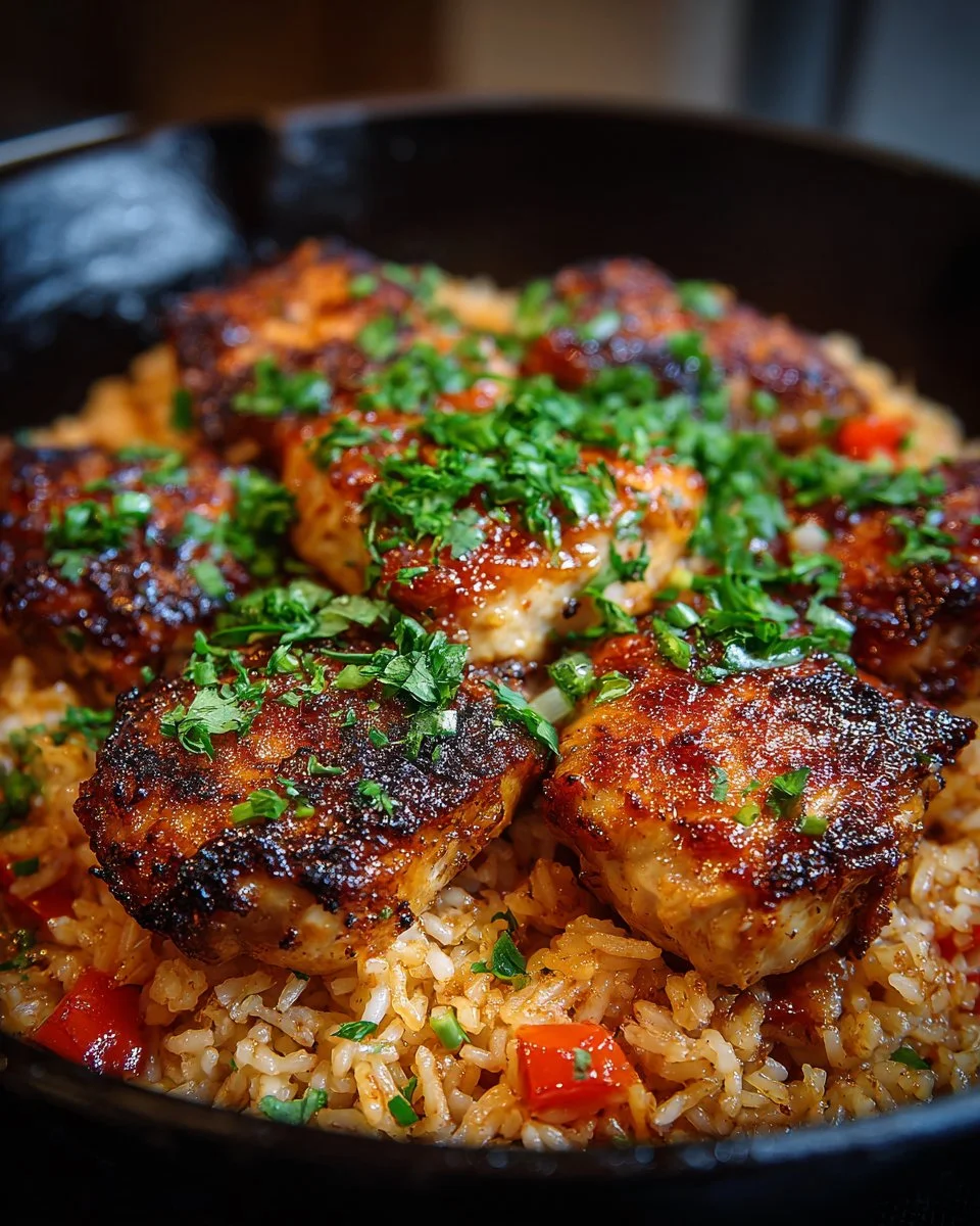 One-Pan Honey BBQ Chicken Rice with vibrant colors and appetizing ingredients