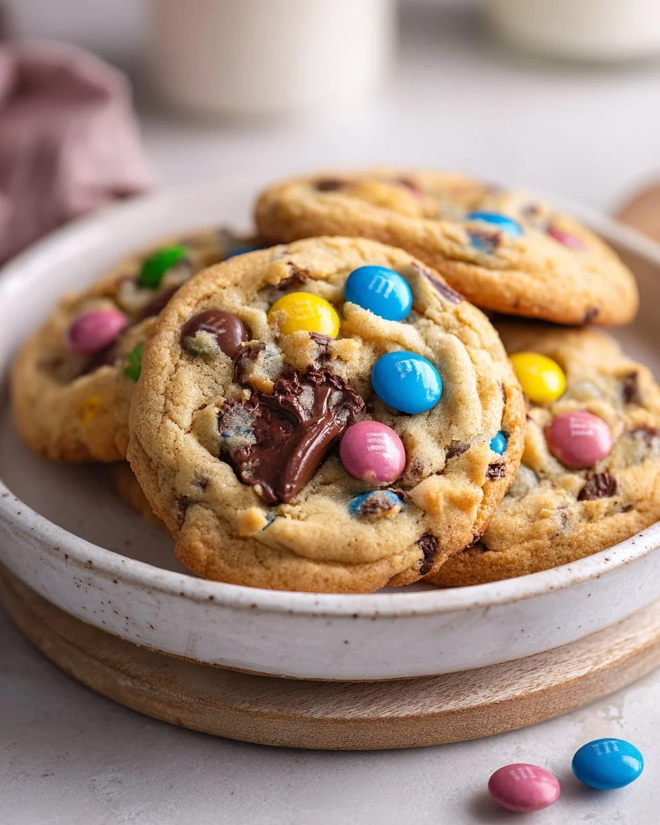 Deliciously soft and chewy M&M cookies fresh out of the oven.