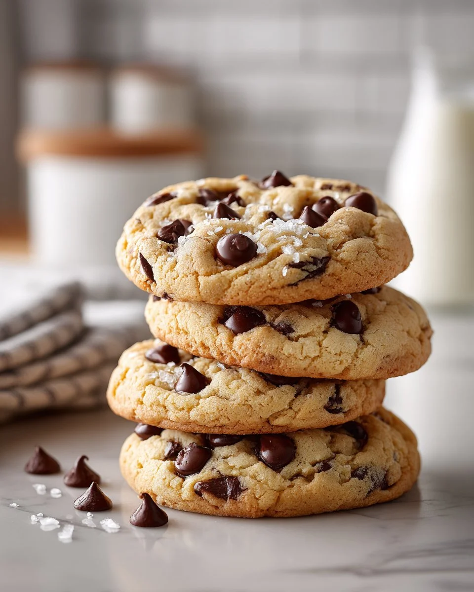 Soft and chewy sourdough discard chocolate chip cookies on a plate.