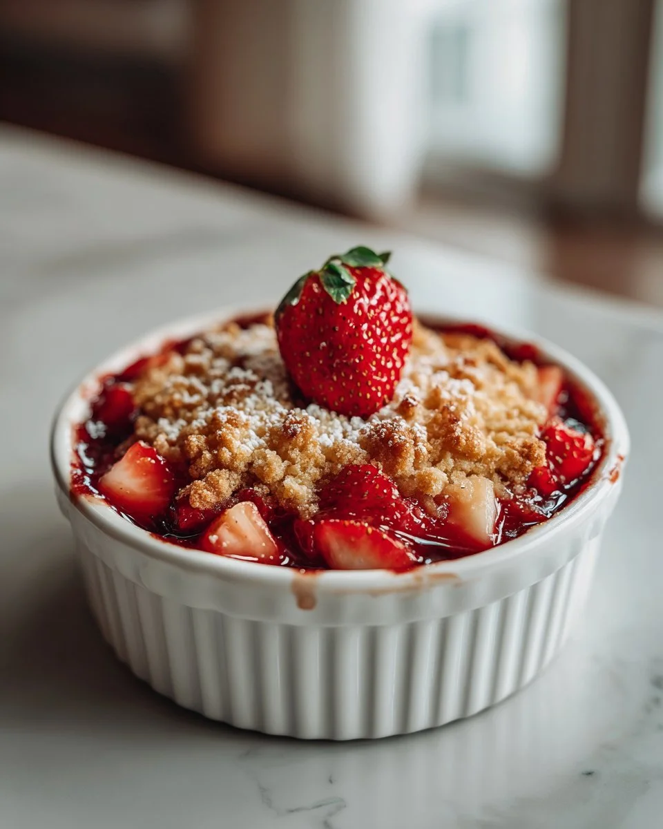 Delicious Strawberry Rhubarb Crisp with a crunchy oat topping