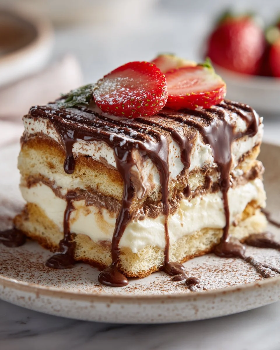 Delicious eclair cake made with layers of cream and chocolate