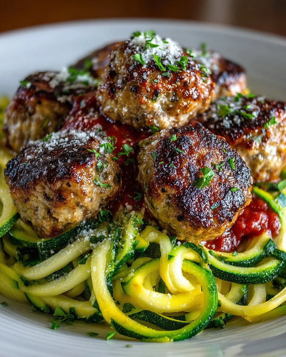 Turkey meatballs served with zucchini noodles for a healthy meal