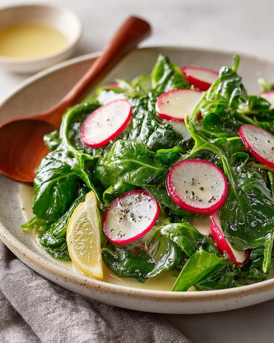 Arugula Radish Lemon Vinaigrette Salad with fresh ingredients