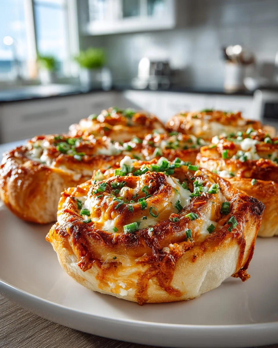 Delicious cheesy Buffalo Chicken Pinwheels served on a platter