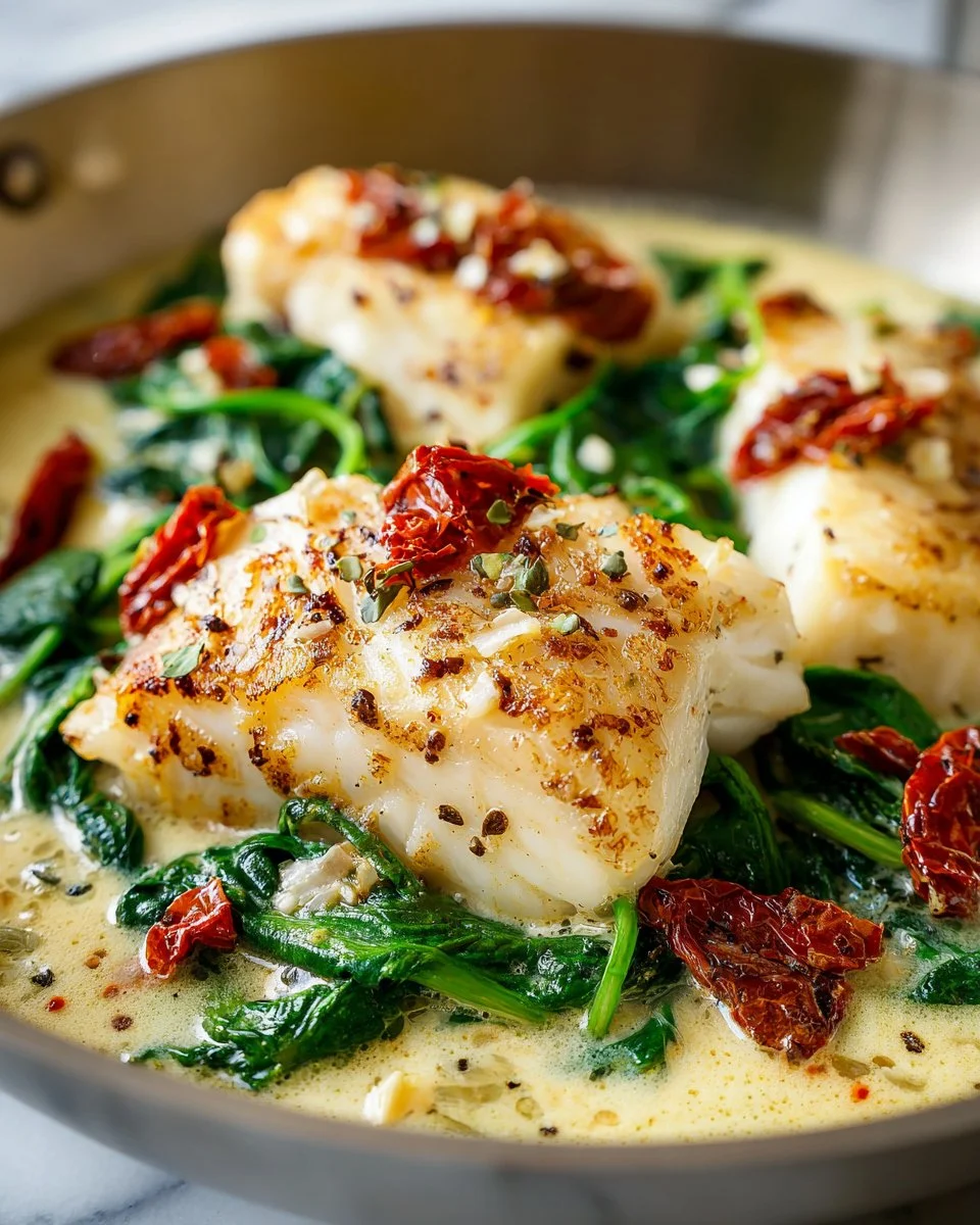 Creamy Tuscan Butter Cod served with herbs and a rich sauce
