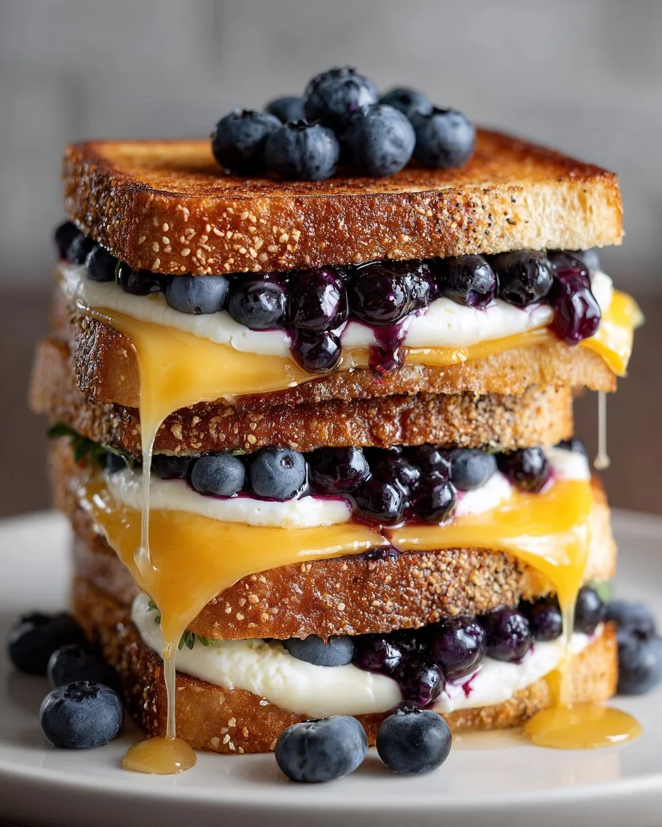 Delicious Gourmet Grilled Cheese with Sweet Blueberries