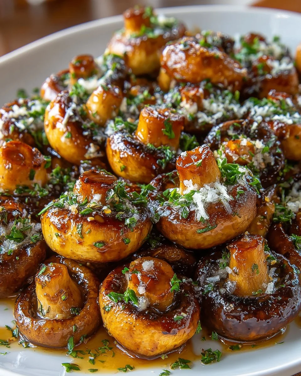 Delicious oven-roasted mushrooms seasoned with soy sauce and honey