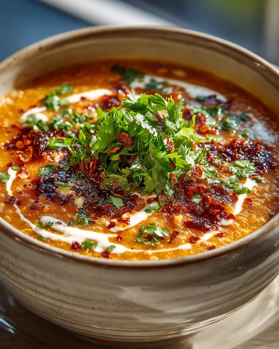Bowl of flavorful Mexican Garlic Soup garnished with fresh herbs.