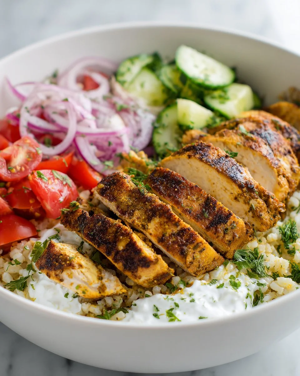 Mediterranean Chicken Shawarma Bowl with fresh ingredients and spices