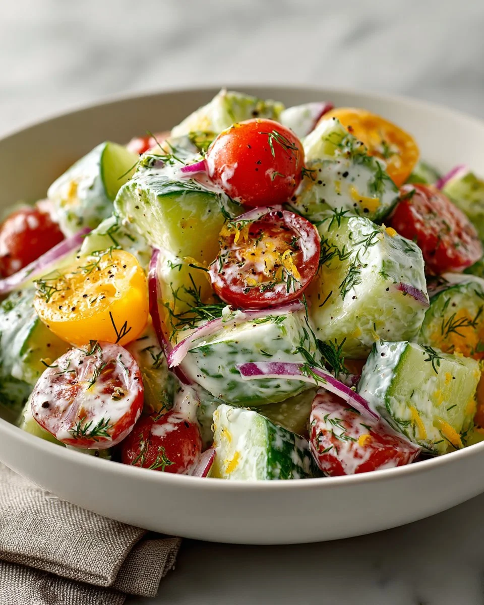 Delicious Cucumber Ranch Salad with fresh cucumbers and ranch dressing