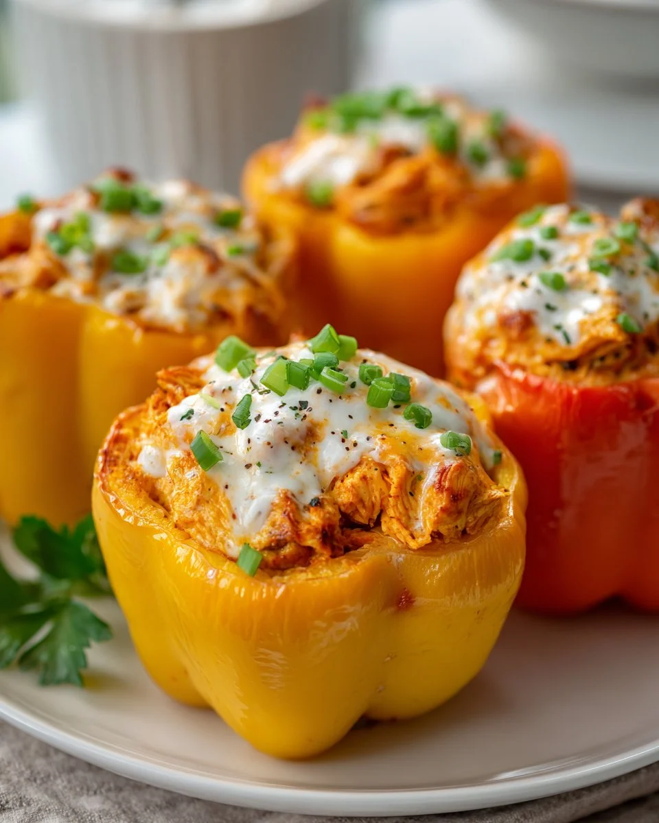 Spicy Buffalo Chicken Stuffed Peppers ready to serve