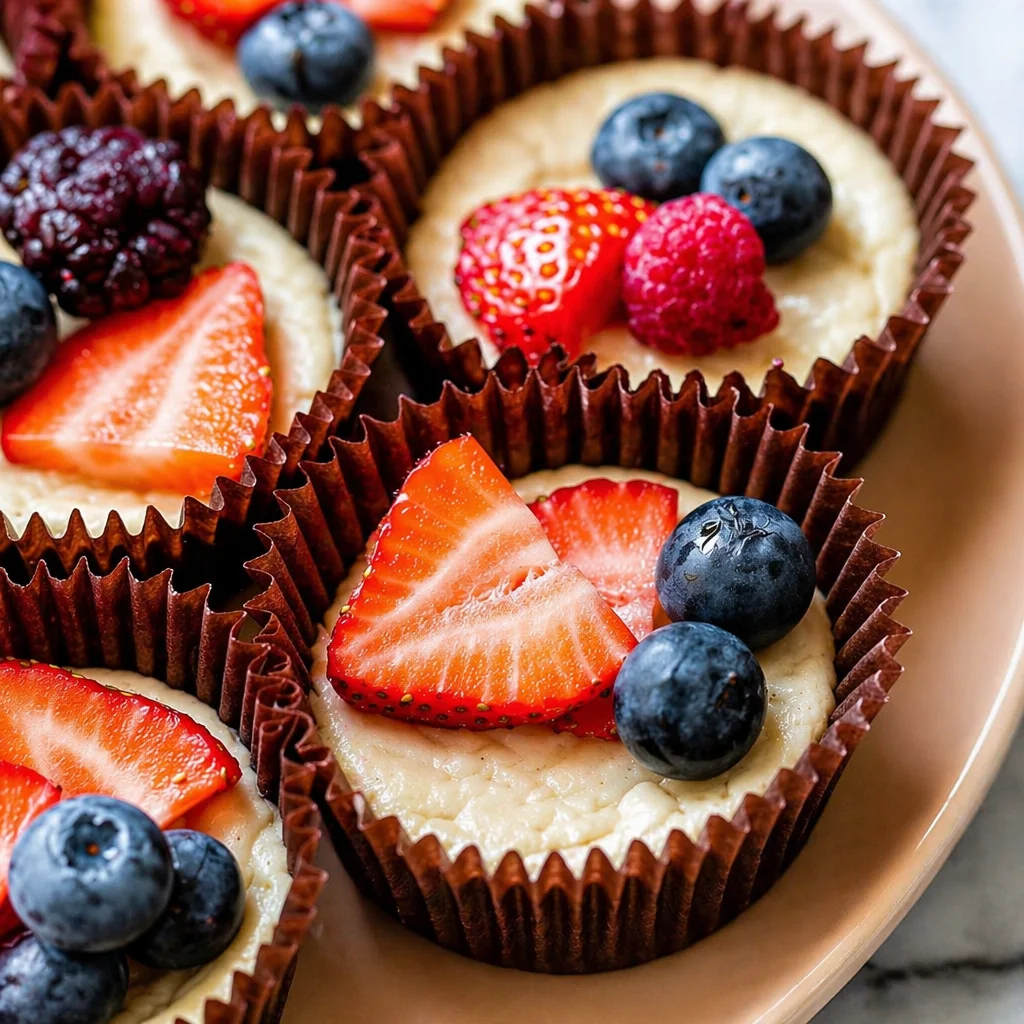 Delicious 4th of July Berry Cheesecake Cupcakes with fresh strawberries and blueberries