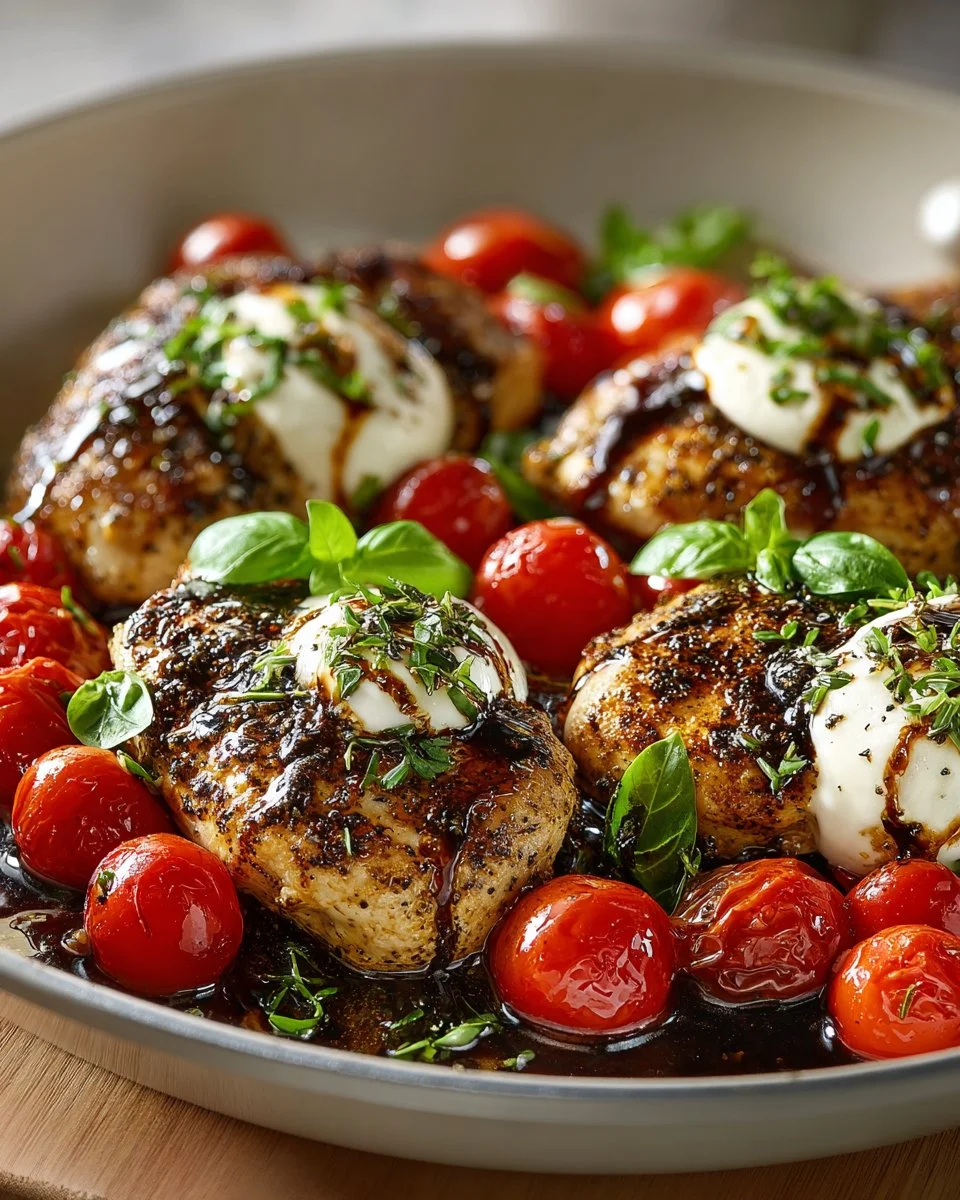 Balsamic Glazed Caprese Chicken Skillet