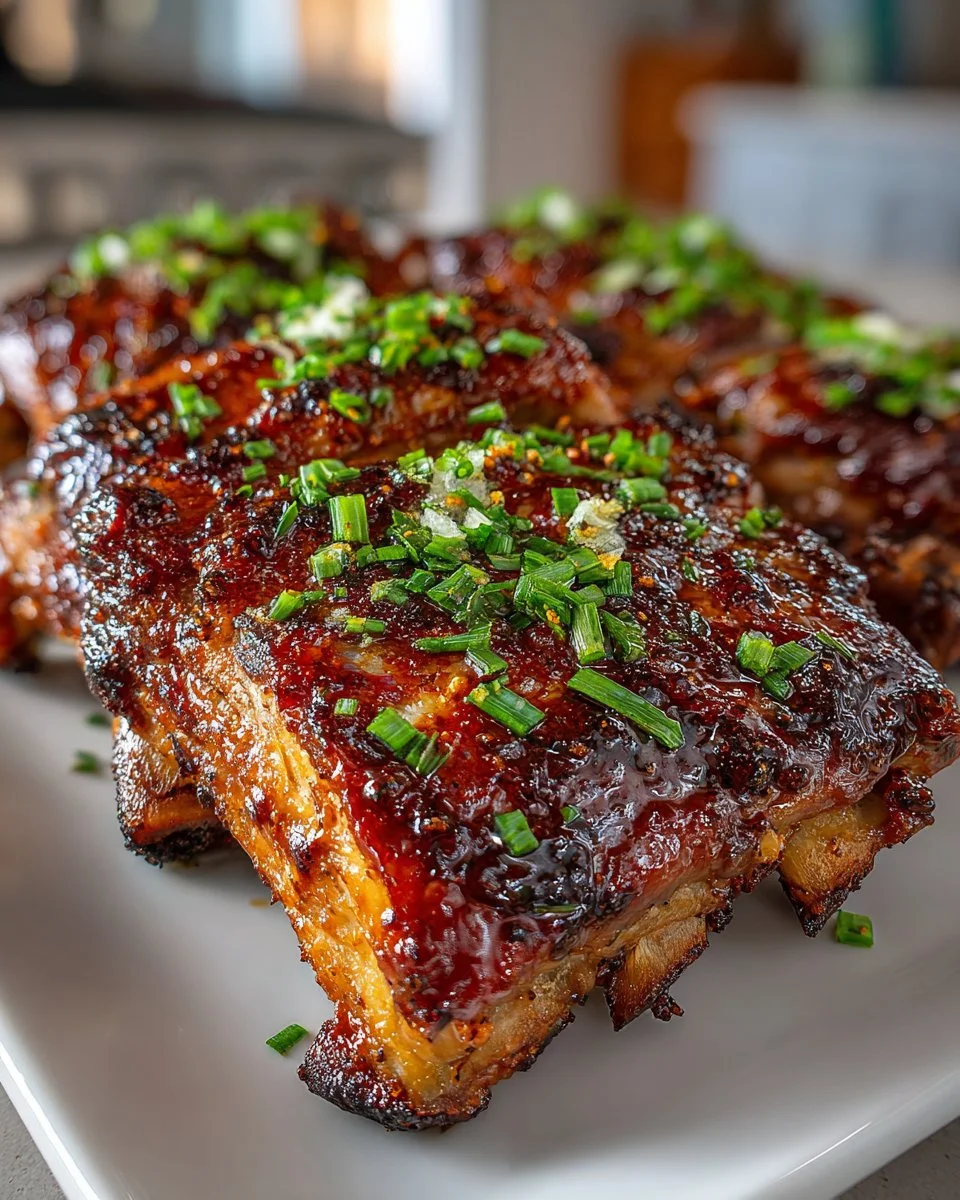 BBQ glazed grilled beef ribs ready to serve at a summer cookout