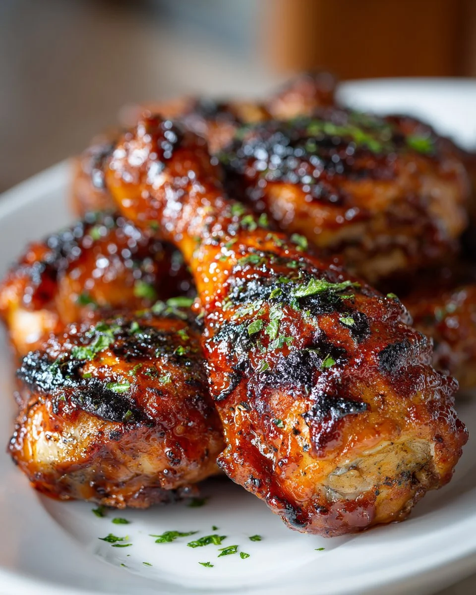BBQ glazed turkey drumsticks grilled to perfection with a savory glaze.