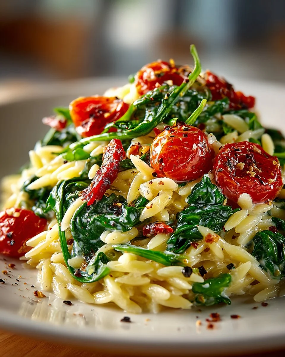 Creamy Lemon Orzo Salad with Spinach
