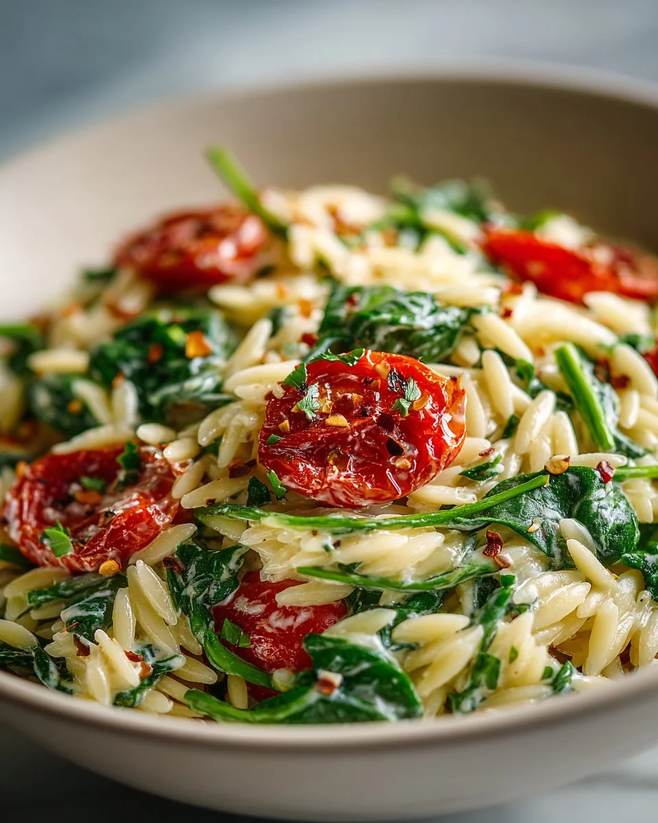 Creamy Lemon Orzo Salad with Spinach