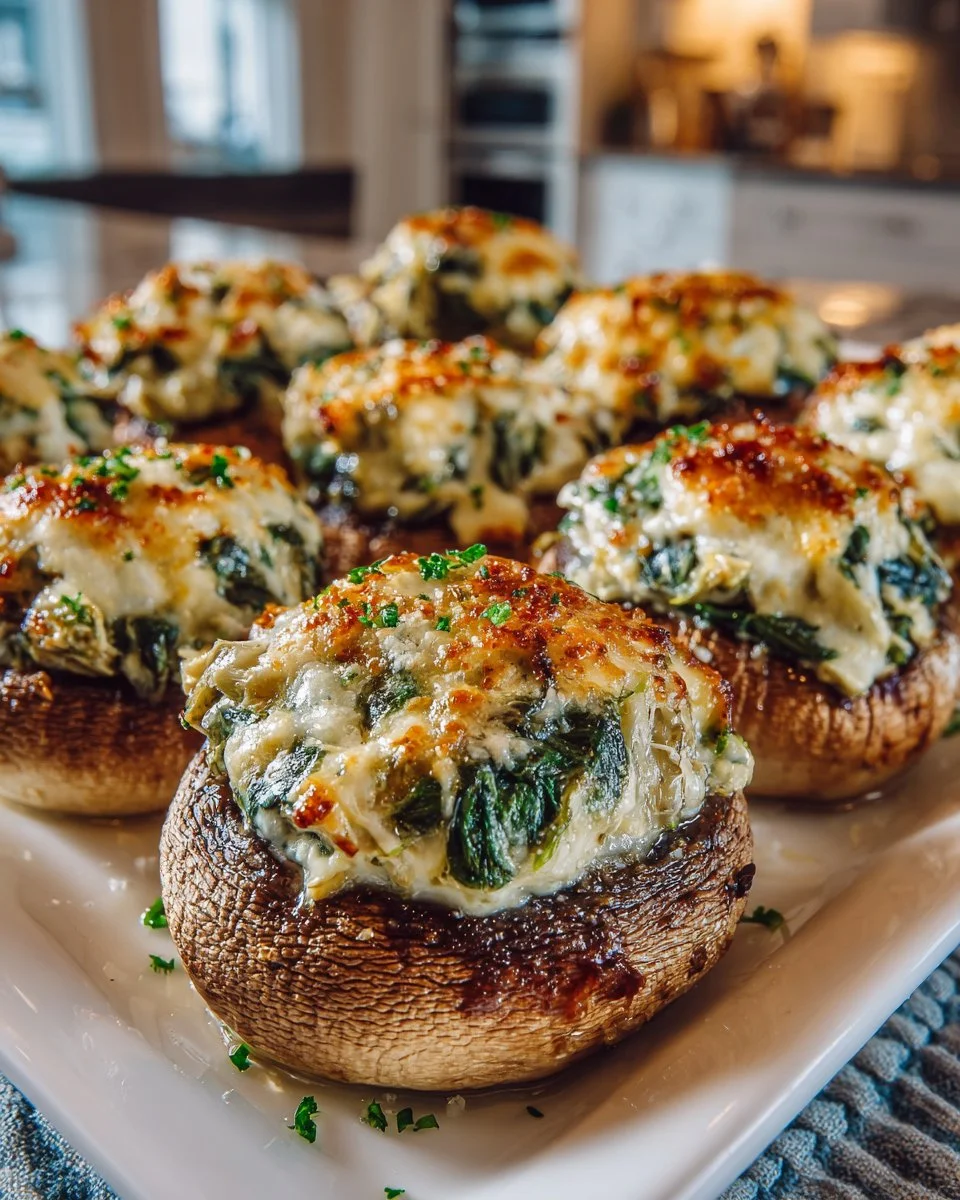 Creamy Spinach and Artichoke Stuffed Mushrooms