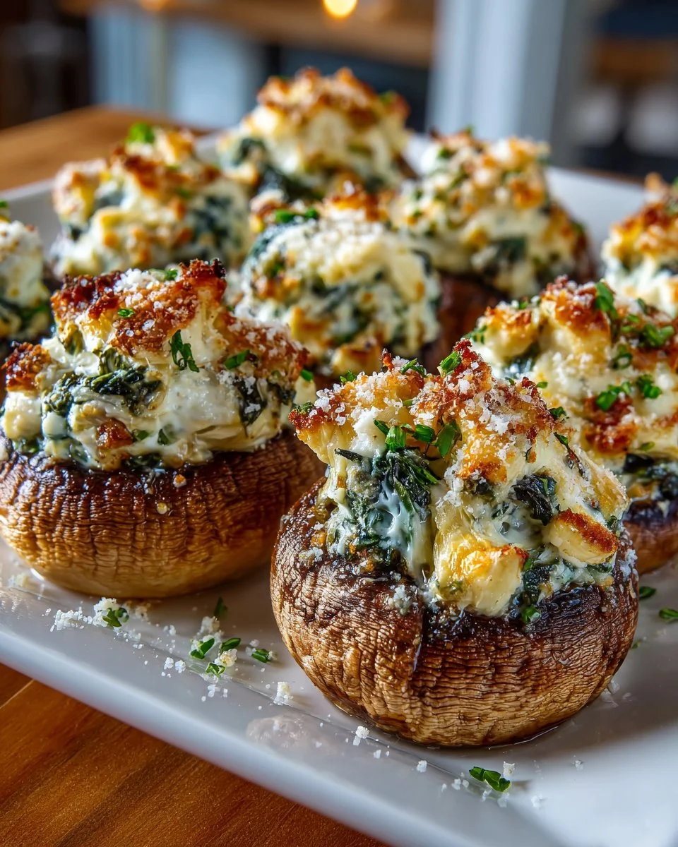 Creamy Spinach and Artichoke Stuffed Mushrooms
